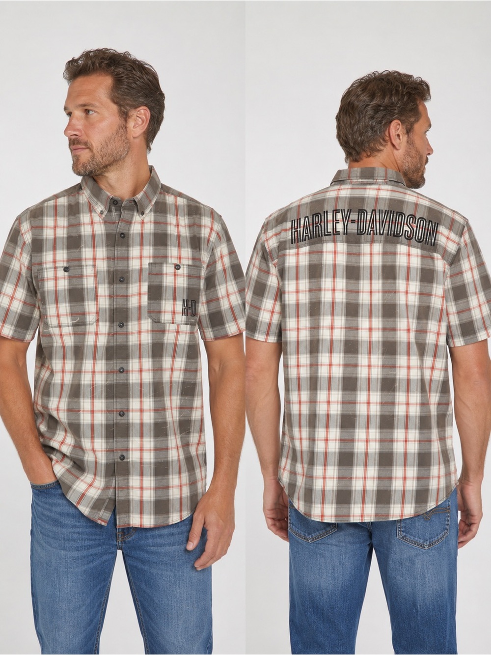 Harley-Davidson Men's Short Sleeve Plaid Button-Up Shirt 2XL Casual Biker Logo *